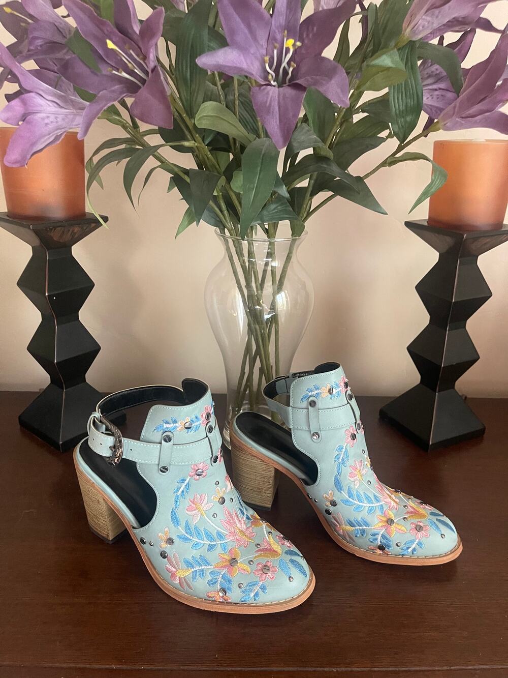 Turquoise Embroidered Boho Ankle Boots